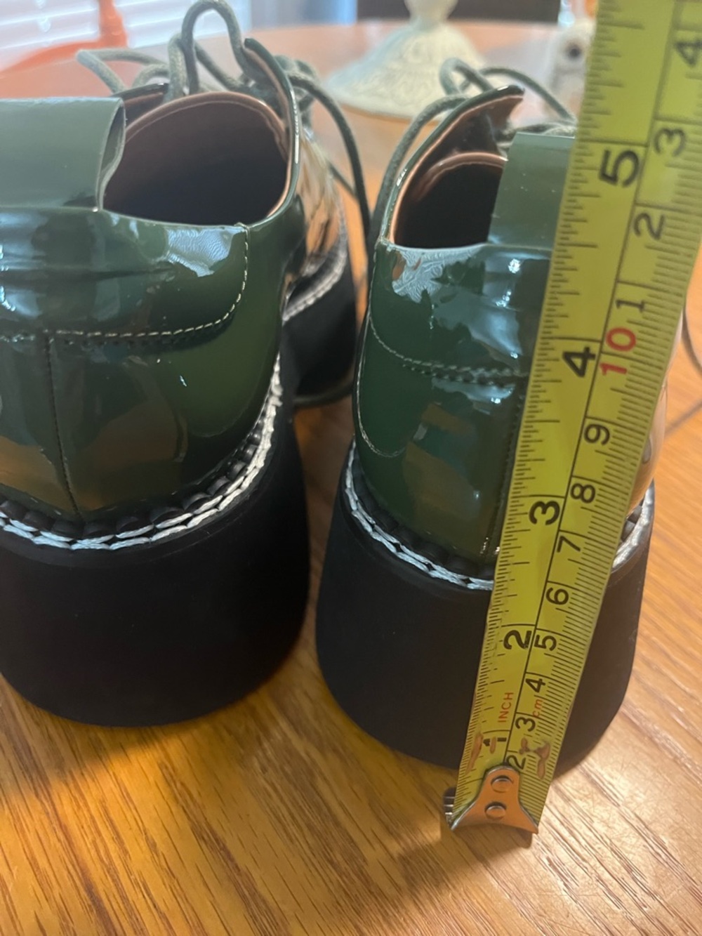 Jeffrey Campbell Book Platform Apron Toe Derby Green Tan Patent Leather Loafers - Picture 3 of 15